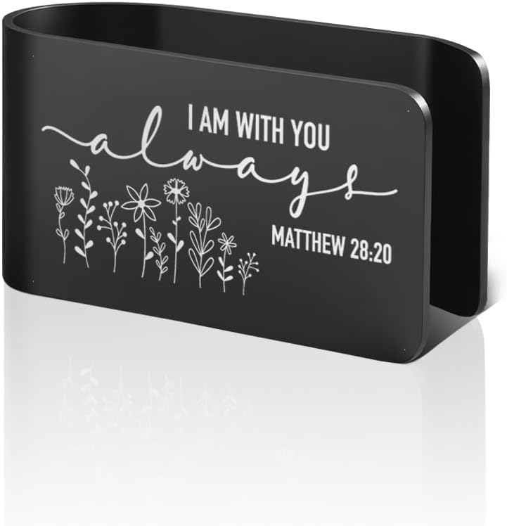 PUVOXHO I Am with You Always Black Stainless Steel Car Visor Clip, Matthew 28:20 Sign Sun Visor Clip, Safe Driving Religious Gifts for New Drivers Friends Family Religious Lovers, Sweet 16 Gifts - Image 1
